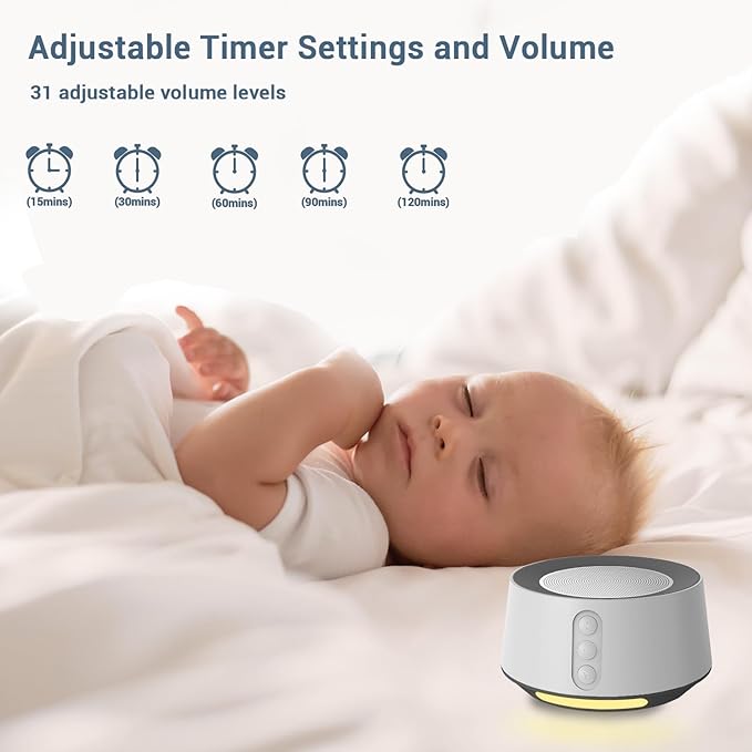 BGOVERSS White Noise Sound Machine with 20 Soothing Sounds, 10 Colors Night Light Sleep Machines Home Office Travel, 5 Timers and Memory Feature Sound Machine for Nursery Baby Kids Adults (Grey)