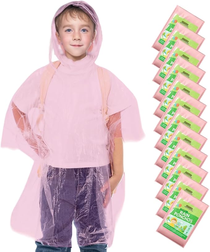 Hitituto Rain Ponchos Family Pack Kids– 6/12/24 Pack Disposable Poncho with Hood, Clear & Assorted Colors, Home Survival Kits
