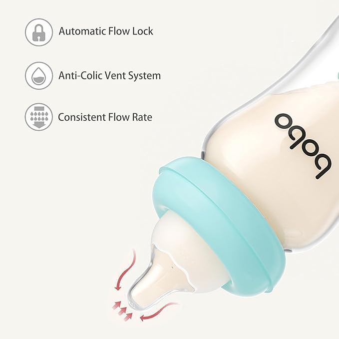 YOHKOH Natural Glass Baby Bottle with Level 1 Slow Flow Nipple, Newborn Anti-Colic Baby Bottles, Wide Neck Mushroom Baby Glass Bottle (3.4oz (Pack of 4), Blue)