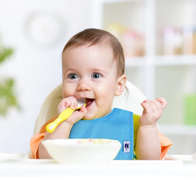 Nvatorfox 12 Pack Terry Drool Cotton Bibs, Unisex Baby Bibs with Fiber Filling Waterproof for Feeding, Teething, Drooling