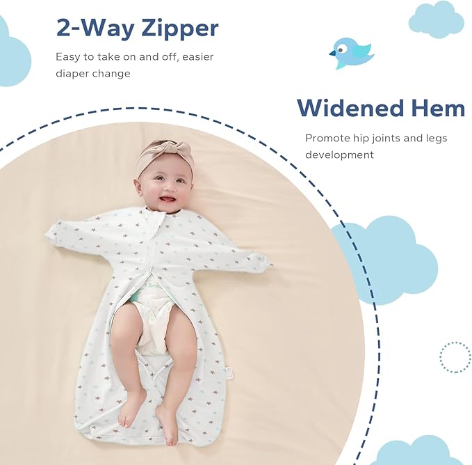 ZIGJOY Baby Transitional Swaddles for Newborns: 0.5 Tog Arms Up Sleep Sack 3-6-12 Months Soft Cotton Shark Fin 2 Way Zipper
