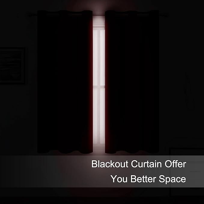 LEMOMO Red Curtains 40 x 63 Inch Length 100% Blackout Curtains 2 Panels with Black Liner/Double Layer Full Room Darkening Curtains for Living Room