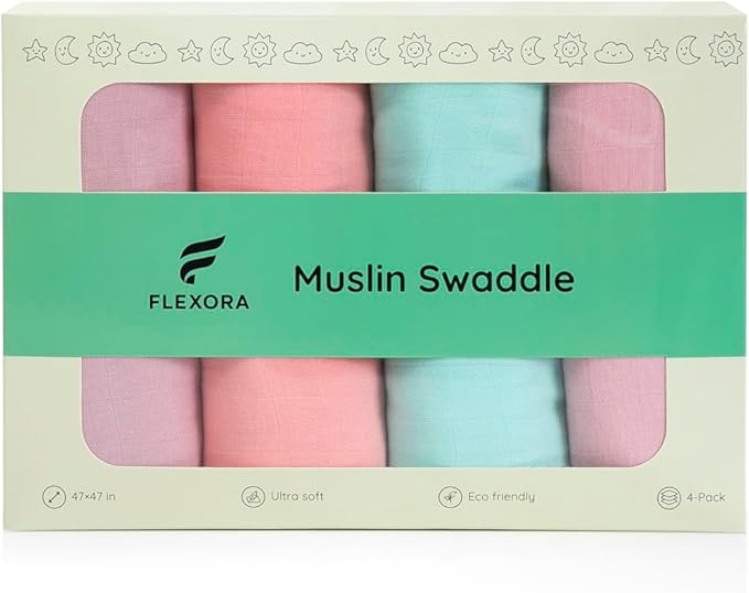 Muslin Swaddle Blankets for Baby Boys and Girls, 4-Pack Breathable and Skin-Friendly Receiving Blanket Wrap, Baby Essentials, Registry & Gift, 47 x 47 inches (Solid Serenity Rosy)
