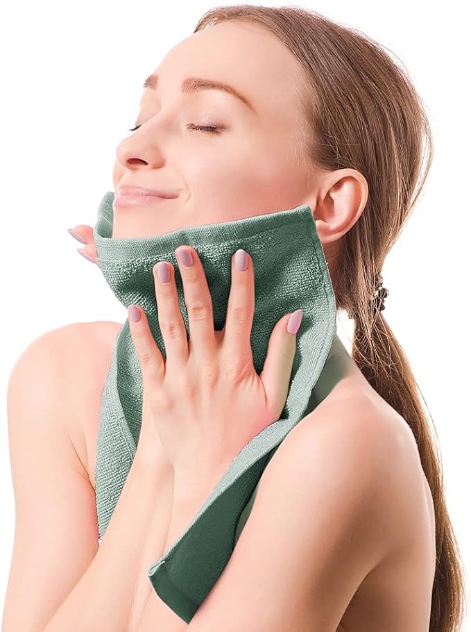 Yoofoss Luxury Washcloths Towel Set 10 Pack Baby Wash Cloth for Bathroom-Hotel-Spa-Kitchen Multi-Purpose Fingertip Towels & Face Cloths - Green