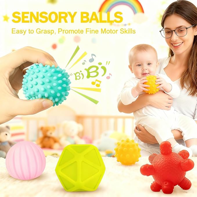 Baby Montessori Sensory Toys for 0-6 6-12 Months, Teething Toys for Babies 0 3 6 9 12 18 Months, Infant, Newborn Rattle Teether, Blocks, Soft Stacking Rings, Ideal Baby Boy Girl Gifts Set