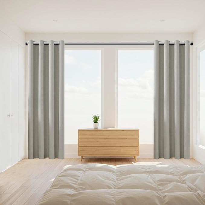 ChrisDowa 100% Blackout Greyish Beige Solid Curtains 108 Inches Long 2 Panels for Bedroom Living Room,Farmhouse Room Darkening Thermal Insulated Soundproof Grommet Top Window Treatment Drapes,52x108