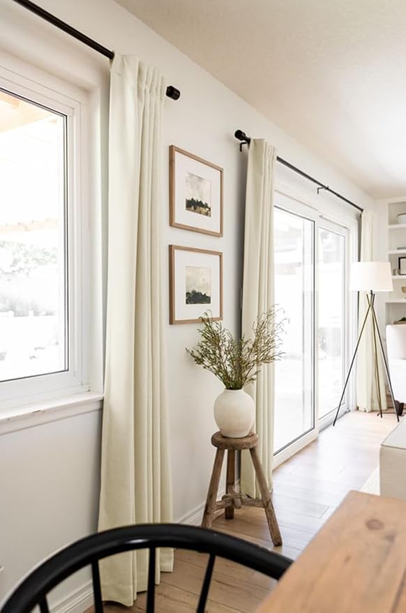 100% Blackout Shield Linen Blackout Curtains for Bedroom 120 Inches Long, Back Tab/Rod Pocket Living Room Drapes, Thermal Insulated Blackout Curtains 2 Panels Set, 50" W x 120" L, Light Cream