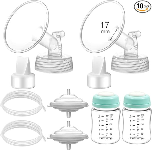 Momstouch Pump Parts Compatible with Spectra S1/S2/9 Plus, Not Original Accessories, Full Set Replacements Include 17mm Flange, Duckbill Valve, Backflow Protector, Tubing and Bottle