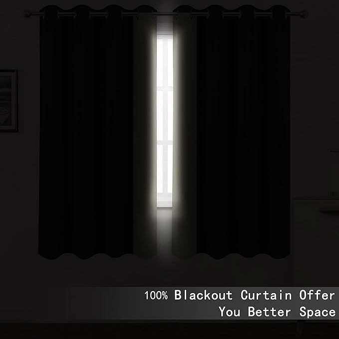 LEMOMO 100% Blackout Curtains 52 x 72 Inch/Light Beige Curtains 2 Panels with Black Liner Room Darkening Thermal Insulated Bedroom Curtains