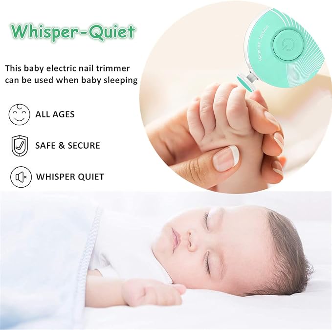 Electric Baby Nail Trimmer, Baby Nail File, Baby Nail Clippers, 6 Grinding Heads, Safe Quiet Baby Nail Grooming Care Kit for Newborn Infant Toddler Adult Battery Operated (Not Included)