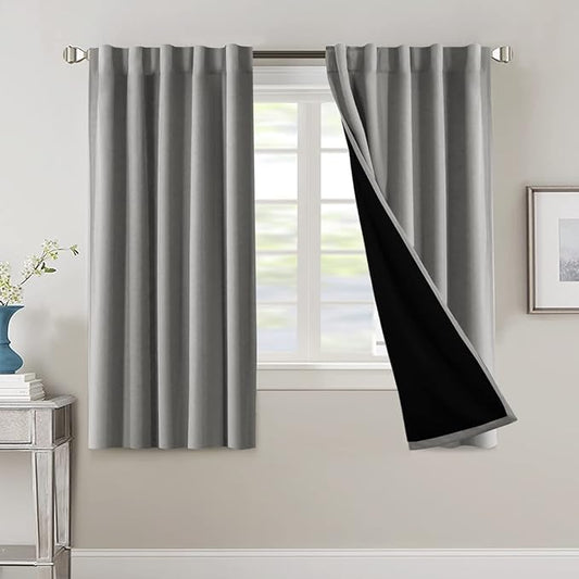 H.VERSAILTEX 100% Blackout Curtains for Bedroom with Black Liner Full Room Darkening Curtains Thermal Insulated Back Tab/Rod Pocket Window Drapes for Living Room, 2 Panels, 42 x 63 Inch, Dove Grey