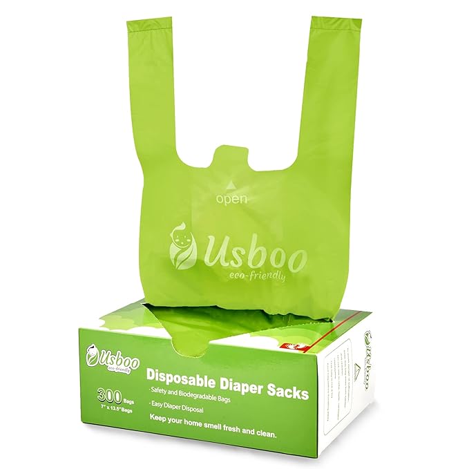 Baby Disposable Diaper Bags,300 Count OXO-Biodegradable Diaper Sacks,Easy-Tie Handles,Diaper Disposal or Pet Waste Bags, Unscented