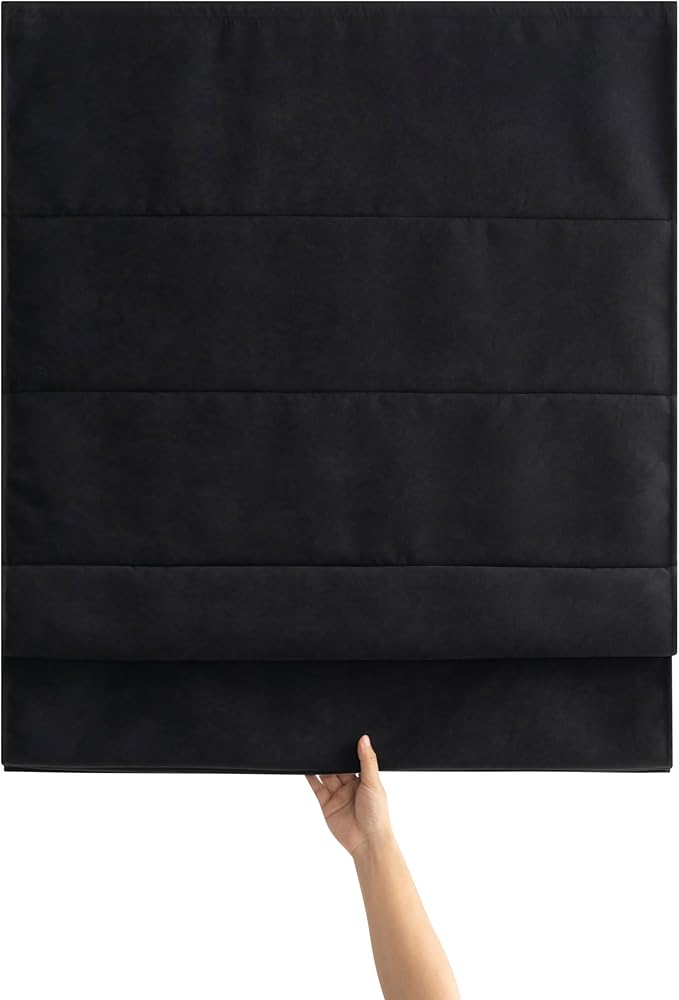 Blackout Roman Shades Cordless for Windows, Pull Down Window Shades Blinds with Heavy 430GSM Chenille & White Backing & Thermal Insulated & Hidden Cords, 40x60 Inches (Mottled Black)