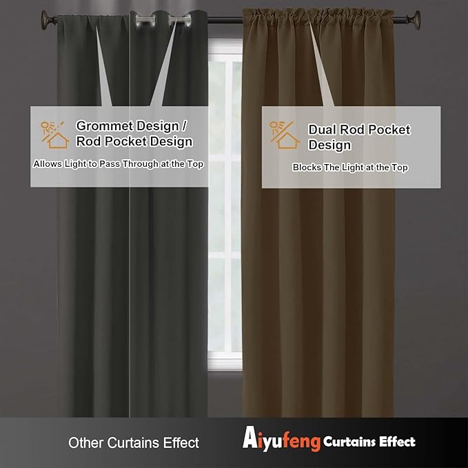 Aiyufeng Gold Blackout Curtains for Bedroom 84 Inch Length 2 Panels Set, Solid Thermal Insulated Privacy Living Room Window Treatment Curtains Blackout Drapes, W40 x L84 Inch, Gold