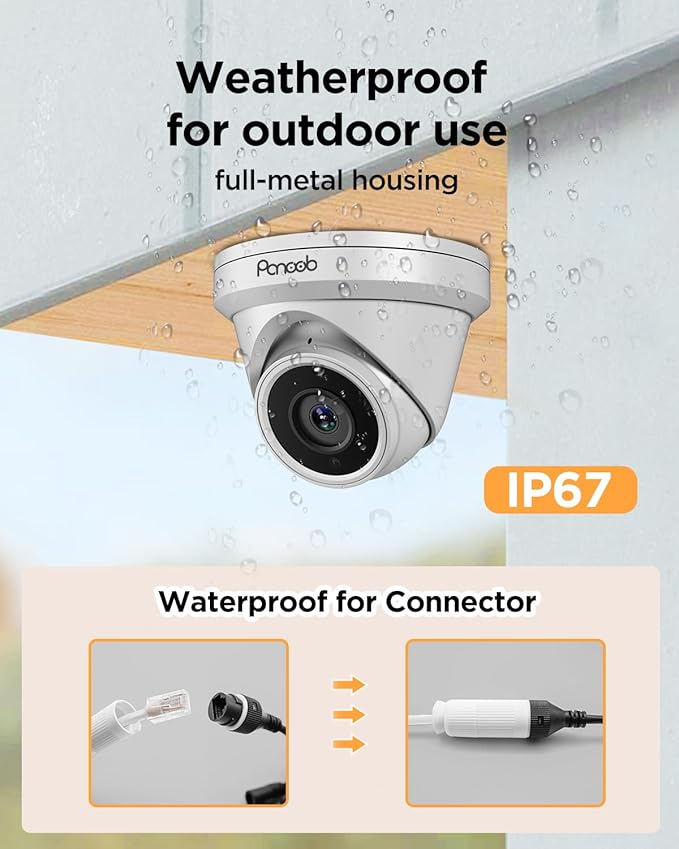 8 Channel Security Camera System PoE, 8X 5MP Wired IP Dome Turret PoE Camera for Indoor and Outdoor, 100ft IR Night Vision, AI Human Detection, Built-in Mic, 4K 8CH NVR 2TB HDD, PD93A0808-5M