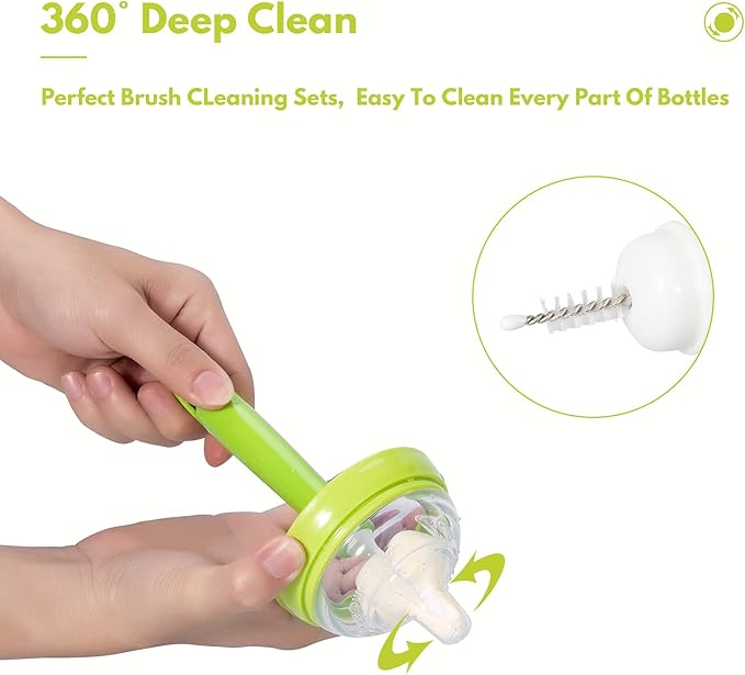 Carebabymore 8 Piece Sponge Nipple Bottle Brushes, Baby Bottle Brush with 3 Piece Nipple Cleaner, 3 Piece Replacement Heads and 2 Piece Straw Brushes, Green