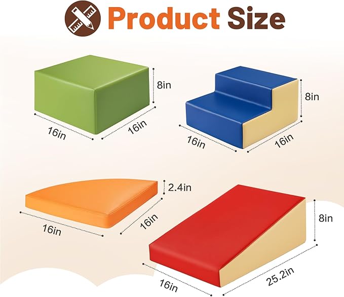 6-Piece Soft PU Leather Toddlers Climbing Toys, Baby Foam Climbing Blocks for Toddlers, Foam Play Gym Climber Structures for Toddler 3, Indoor Climb and Crawl Activity Play Set