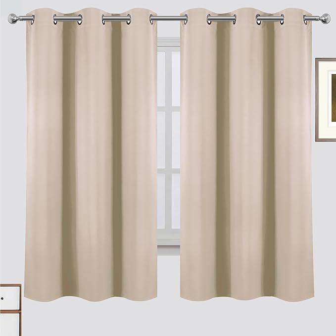 LEMOMO Blackout Curtains Light Beige Curtains 42 x 63 Inch 2 Panels Darkening Thermal Insulated Bedroom Curtains