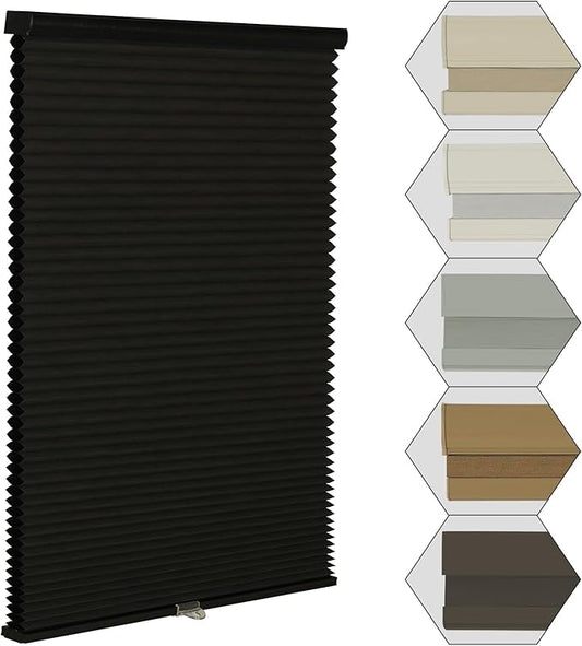 MYshade Cordless Blackout Window Blinds & Shades Pull Down Room Darkening Window Shades Light Blocking Honeycomb Cellular Shade for Indoor Windows Easy to Install 35.5 inch Wide, H72 Black Blinds