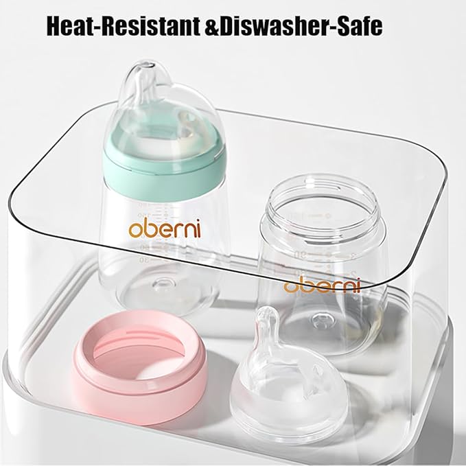 Oberni Baby Bottles with Slow Off-Centered Nipple for 0+ Months, Anti Colic Newborn Milk Feeding Bottle, 150ml/5oz/Blue/3Pack