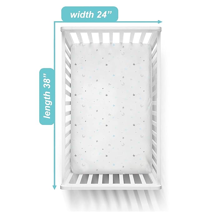 American Baby Company 2 Pack 100% Natural Cotton Fitted Mini Crib Sheets 38" x 24" - Soft & Breathable Small Nesting Portable Sheets, Fits Pack N Play Mattresses, Blue Star/Zigzag, for Boys & Girls