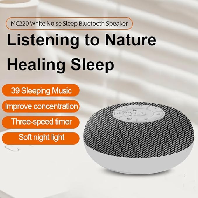 YEVIK Portable Sound Machine for Baby Sleep & Travel, 39 Soothing Sounds with Night Light, USB-C Rechargeable, Timer, White Noise Maker for Nursery, Adults, Office