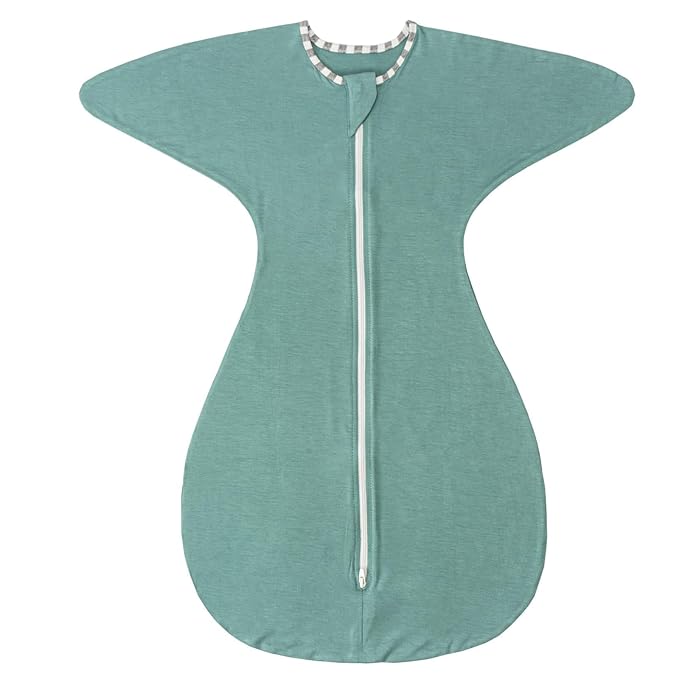 ZIGJOY Shark-Fin Transitional Swaddle for Newborn - 0.5 Tog Rayon Made from Bamboo Transition Swaddle Sleep Sack 6-12 Months Baby Arms Up Swaddle Blanket with 2-Way Zipper, Mint Green