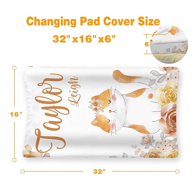 Custom Changing Pad Cover Set - Jersey Knit Ultra Soft Unisex Waterproof Diaper Changing Table Covers with Personalized Name for Baby Boys Girls - Comfy Cozy 2 Pcs Set Style08