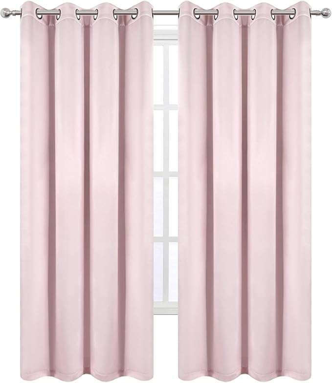 LEMOMO 100% Blackout Curtains 52 x 84 Inches Long Thermal Insulated Baby Pink Curtains with Black Liner Set of 2 Panels for Nursery Room