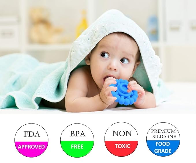 Stacking Baby Teether Toy - Sensory Silicone Teething Rings for Babies – Promote Motor Skills-Premium Food Grade Silicone Rainbow Colors - BPA Free
