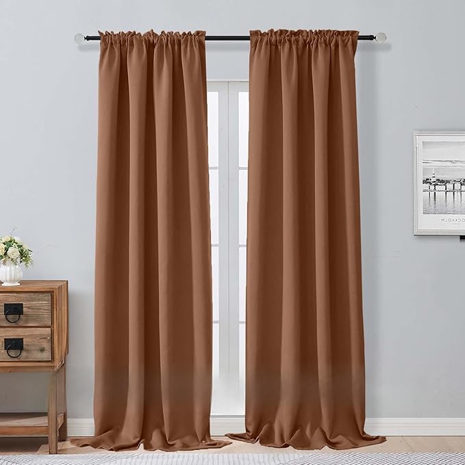 Aiyufeng Sun Baked Blackout Curtains for Bedroom 96 Inches Long 2 Panels, Solid Thermal Insulated, Energy Saving Living Room Window Treatment Curtains Blackout Drapes, W40 x L96 Inch, Sun Baked