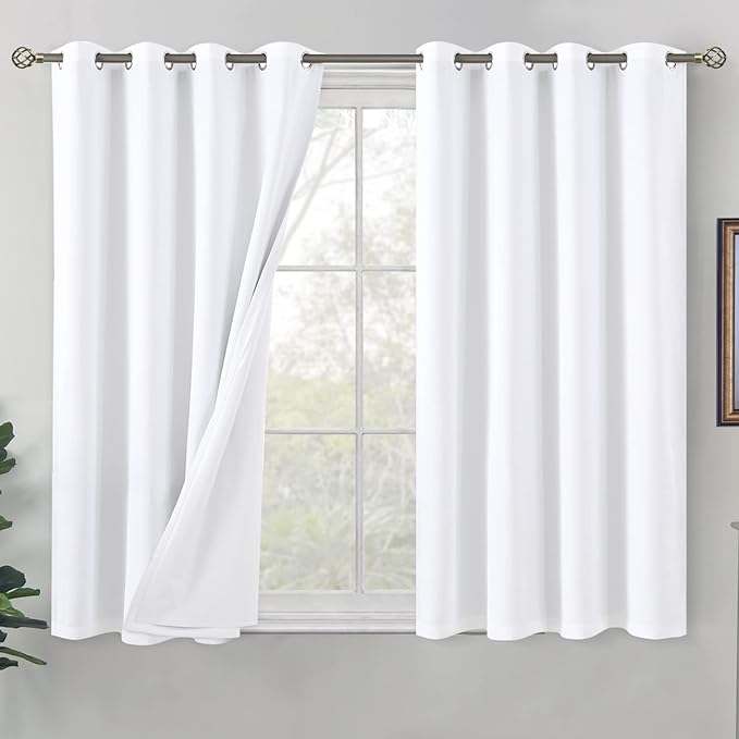 BGment White Blackout Curtains for Bedroom 45 Inch Length 2 Panels Set, Thermal Insulated Bedroom Curtains Soundproof Room Darkening Window Curtain Drapes, Each Grommet Curtains 52 Inch Wide