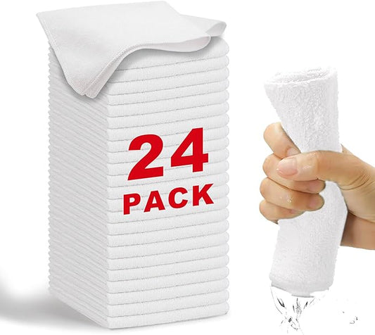 WEAWE Microfiber Cleaning Cloth-24Pcs (13x13 inch) Ultra Soft Highly Absorbent Rags for Housekeeping-Machine Wash (White)