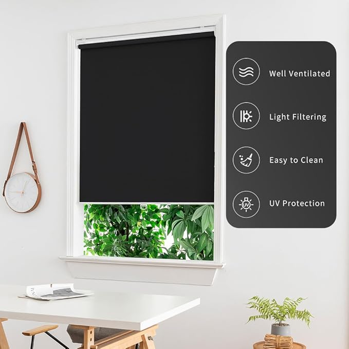 Blackout Roller Shades Blinds Cordless for Windows Without Tools and Drill,Cordless Free-Stop Blinds with Thermal Insulated, Easy to Install (24" W x 72" H, Black)