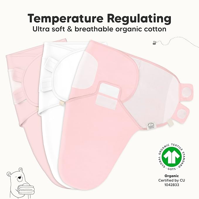 3-Pack Organic Baby Swaddle Sleep Sacks - Swaddles for Newborns, Infant 0-3 Months, Baby Girls, Boys, Soft & Snug Newborn Sleep Sack, Nursery Swaddling Blankets (Candy)