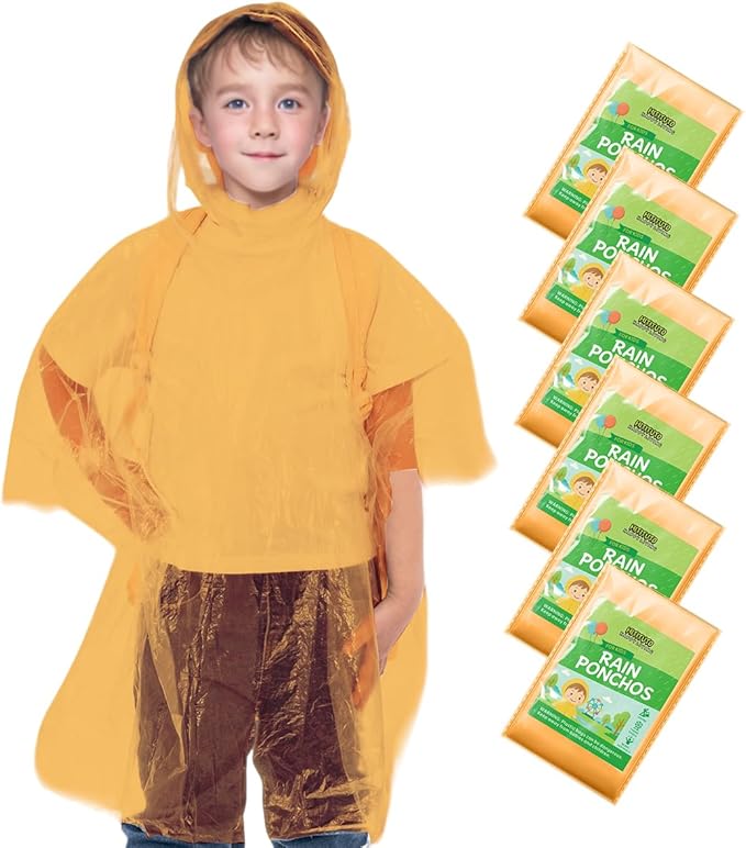 Hitituto Rain Ponchos Family Pack Kids– 6/12/24 Pack Disposable Poncho with Hood, Clear & Assorted Colors, Home Survival Kits