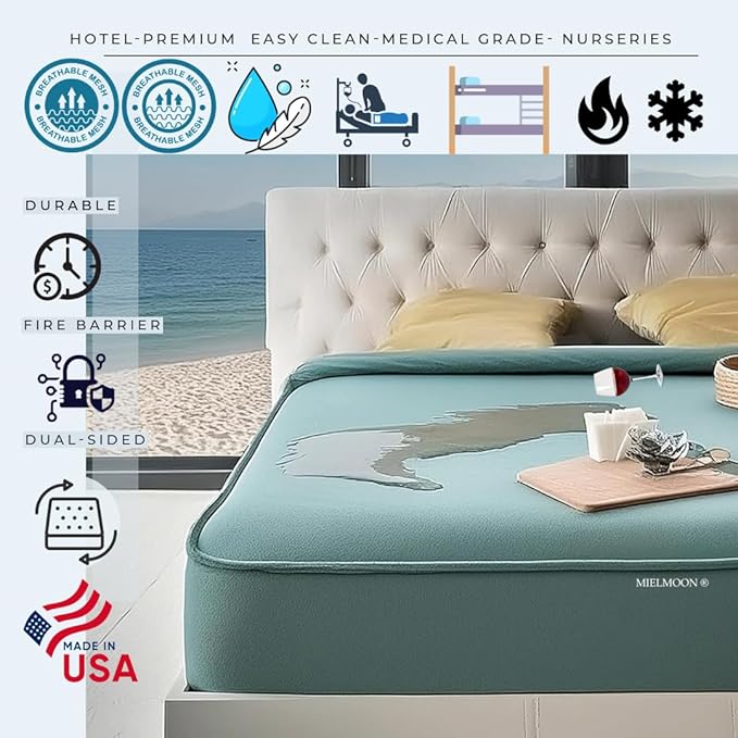 Mielmoon Cooling Gel Waterproof Foam Mattress Premium Medium Firm Plush,Vinyl noisless, Easy to Clean Made in USA Comfortable for Outdoors-Indoors (7 Inch, King (U.S. Standard))
