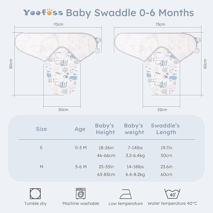 Yoofoss Baby Swaddles for Newborns 100% Organic Cotton, Adjustable Swaddle Sleep Sack 0-3 Months Newborn Swaddle Sack, Breathable Soft(Small)