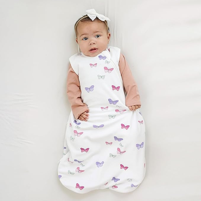 Woolino Merino Wool and Organic Cotton Baby Sleeping Bag - 4 Season Classic Sleep Sack - Two-Way Zipper Sleeping Bag for Baby and Toddler - 0-6 Months - Butterfly