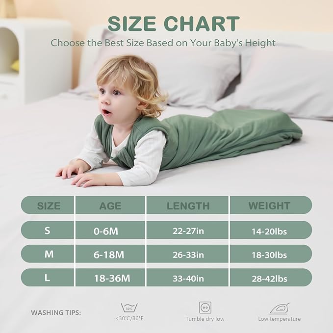 Mosebears Unisex Rayon Made from Bamboo Sleep Sack with 2-Way Zipper,2.5 Tog Baby Winter Sleep Sack (Dark Green,18-36 Months)