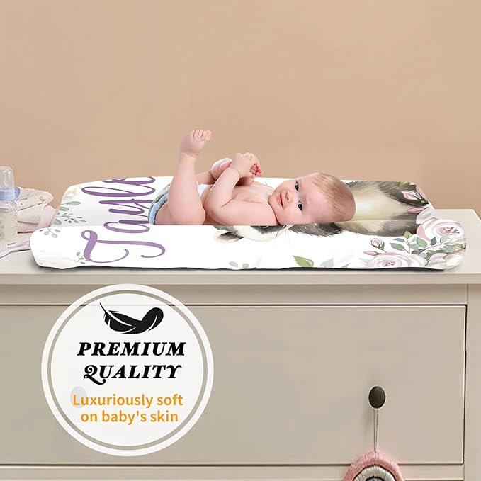 Custom Changing Pad Cover Set - Jersey Knit Ultra Soft Unisex Waterproof Diaper Changing Table Covers with Personalized Name for Baby Boys Girls - Comfy Cozy 2 Pcs Set Style01