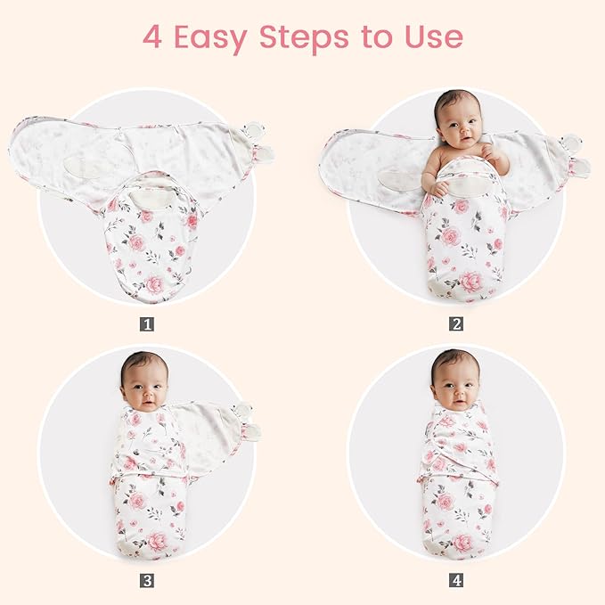 david's kids 100% Cotton 3 Pack Baby Swaddle Wrap for 0-3 Months, Soft Breathable Swaddle Blanket for Newborn Infant, Adjustable Baby Wrap Sleep Sacks for Girls, Newborn Essentials, Pink Floral