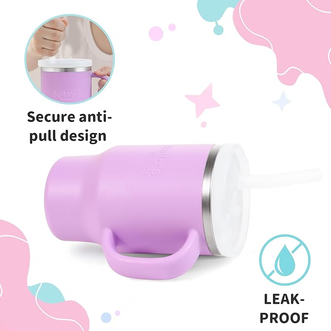 Bella's Friends Handy Mini Tumbler – Adorable 9 oz Toddler Sippy Cup, Stainless Interior & Silicone Body, Leak‑Proof, Dishwasher Safe, Gift for 1-3 Years Old Girls & Boys, 2 Pack, Lilac&Azure Blue