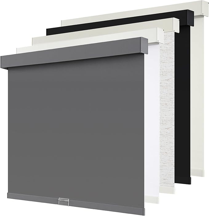 Cordless Blackout Roller Shades Blinds for Windows Free-Stop,Pull Down Room Darkening with Valance,Thermal Insulated Woven Fabric Window Door Blinds for Home,Office,Grey 36" W x 72" L