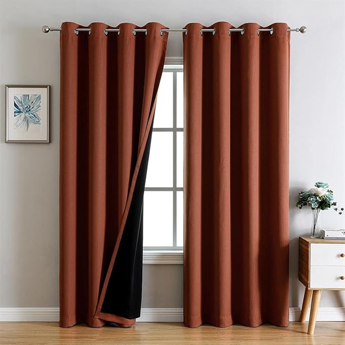 G2000 100% Blackout Curtains for Bedroom & Living Room - 84 Inch Long Rust Curtains, Room Darkening, Thermal Lined, Insulated, Light Blocking, Noise Reducing - 2 Panel Set