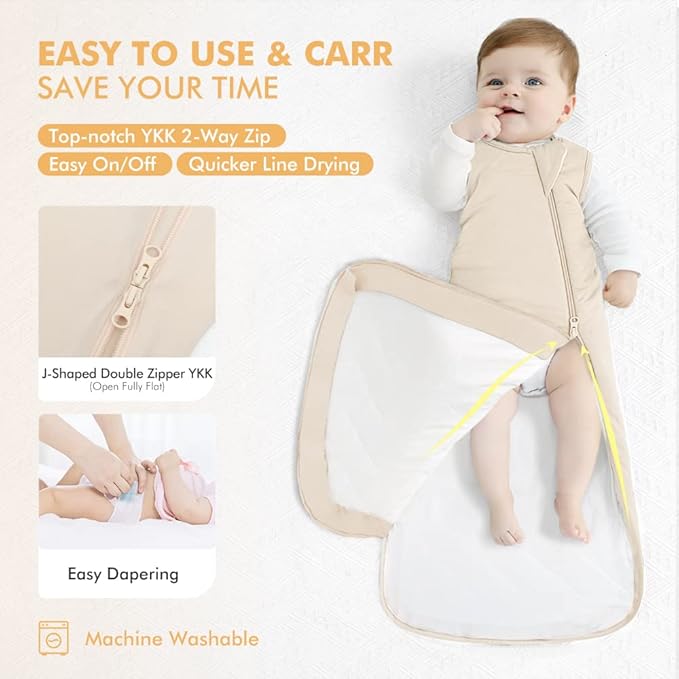 HAPIU Unisex Rayon Made from Bamboo Baby Sleep Sack TOG 1.0, 2-Way Zipper YKK, Wearable Blanket Baby