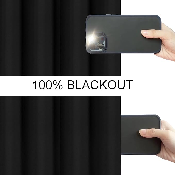 LEMOMO 100% Blackout Curtains 66 x 84 Inch Black Curtains 2 Panels Darkening Thermal Insulated Bedroom Curtains