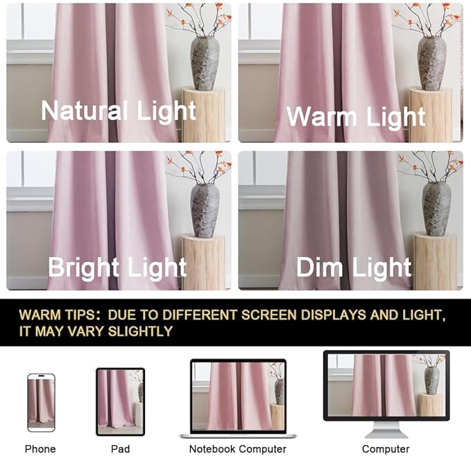 PrinceDeco 100% Blackout Curtains for Bedroom 84 Inches Length 2 Panels Set, Grommet Living Room Drapes, Thermal Insulated Blackout Curtains,Jacquard-Woven,55" W x84 L, Baby Pink