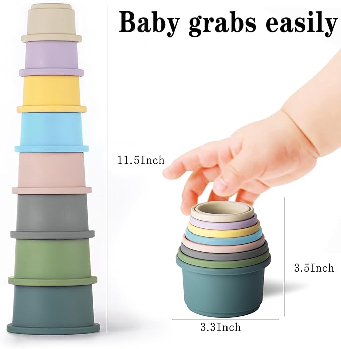ZYFLSQ Stacking Cups Baby Toy, 8-Piece Set - Nesting Cups for Babies 6 Months+, Bath Toys with Pattern for Kids, Montessori Educational Toys for Toddler