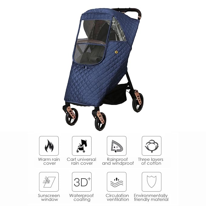 Universal Stroller Rain Cover Winter Pram Buggy Rain Shield Waterproof Windproof Quilted Travel Weather Cover for Baby Stroller Pushchair